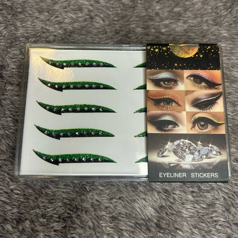 Glitter and Rhinestones Eyeliner Reusable Stickers Set - Pink, Green, Gold-NIB